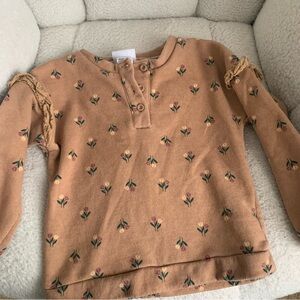 Nicole Miller Tan Sweater with Floral Motifs